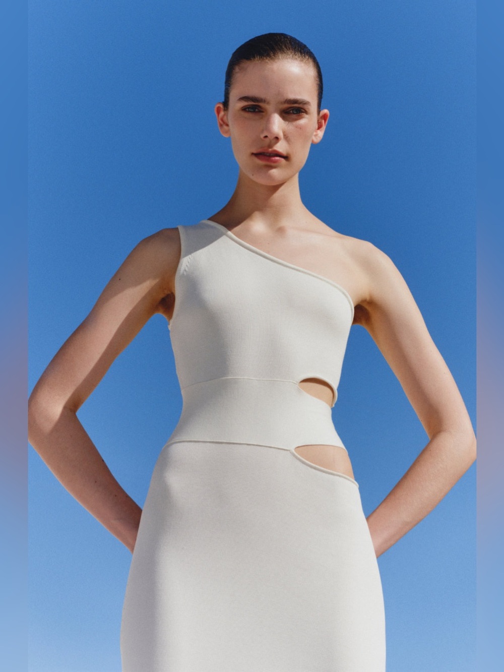 Simkhai Aurelia One-Shoulder Cotton & Silk Midi Dress with Side Tie DS3/DM2